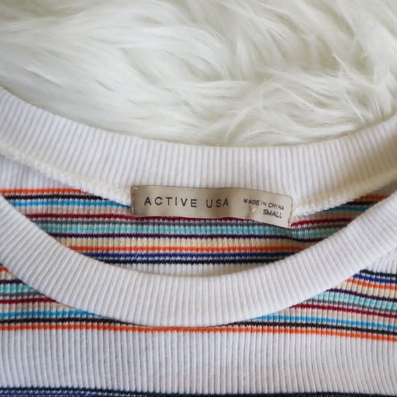 Retro White and Multi-Color Striped Ribbed T-Shirt - Picture 4 of 5